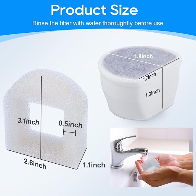 MyfatBOSS 12+12 Pack Cat Water Fountain Filter, Pre-Sponge & Replacement Carbon Filters Compatible with Petsafe for Drinkwell Fountain Avalon Pagoda Seascape Pet Fountains