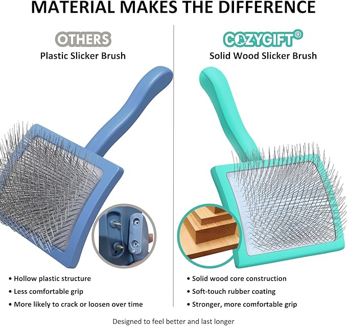 Slicker Brush for Dogs, Dog Grooming Supplies Long Pin Large Doodle Brush for Goldendoodles Poodles Bernedoodles, 3 Pcs Grooming Tools with Wooden Handle for Mats Tangles - Green