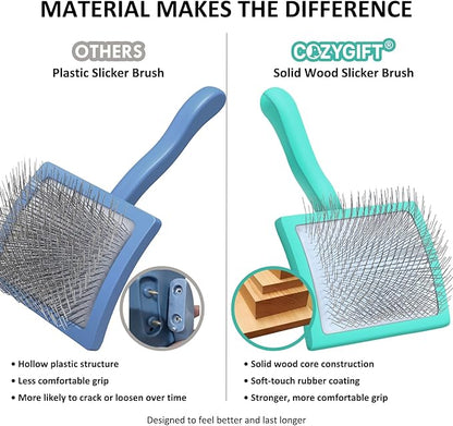 Slicker Brush for Dogs, Dog Grooming Supplies Long Pin Large Doodle Brush for Goldendoodles Poodles Bernedoodles, 3 Pcs Grooming Tools with Wooden Handle for Mats Tangles - Green