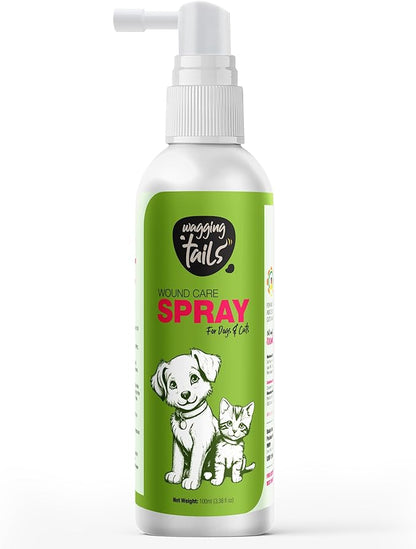 Wagging Tails Wound Care Spray - 3.38 fl oz | Active Nano Silver Cleanse & Heals - Cuts, Infections, Abrasions | Recovery Liquid for Dog & Cat of All Breeds | Gentle Antiseptic Soothes Inflammation