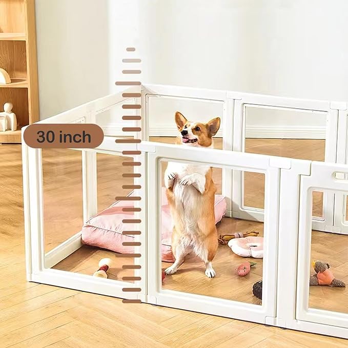 Clear Acrylic Dog Playpen Transparent Dog Playpen Indoor, Easy Assemble Clear Pet Pen for Puppy Bunny Cat Pig, Sturdy & Easy Cleaning Plastic Dog Puppy Fence