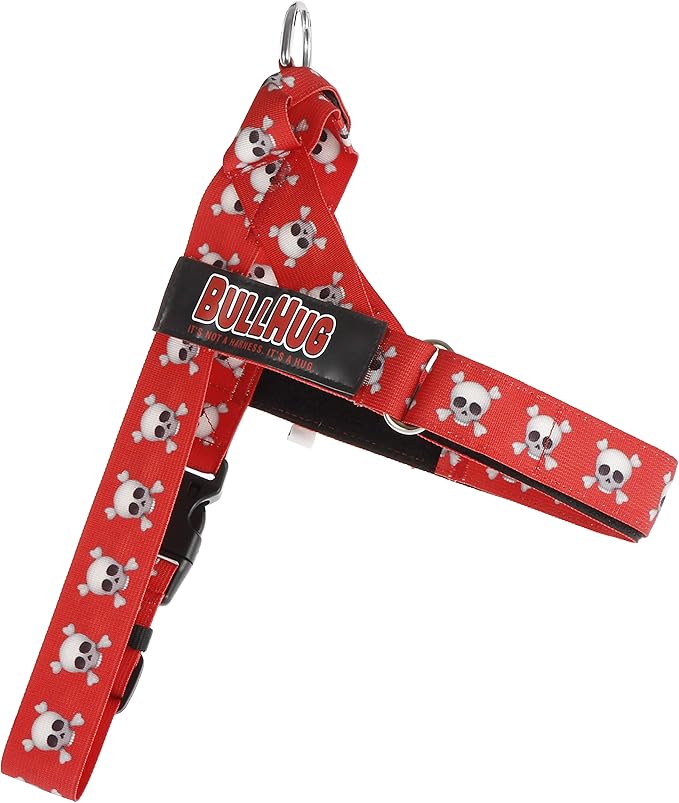 BULLHUG Adjustable Dog Harness– No Pull, No Choke – for English Bulldogs, French Bulldogs, Pugs & Broad-Chested Breeds – Easy, Safe Walks (Skull, Large)