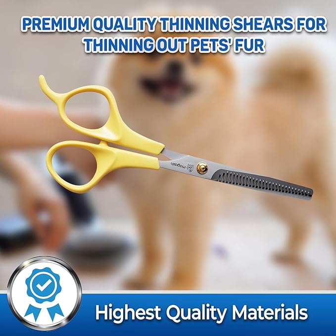 PET MAGASIN Professional Dog Grooming Scissors Set - Curved Thinning Shears for Dogs, Pet Hair Cutting Tools with Safety Tips for Small & Large Breeds, Grooming Kit for Home
