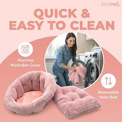 KindTail Medium Orthopedic Dog and Cat Bed - Faux Fur Luxury Cuddler for Pets Under 25lbs, Comfortable Waterproof Material with Nylon Base - 25" x 21" x 12" (Light Grey, Medium)