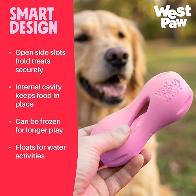 WEST PAW Zogoflex Qwizl Dog Puzzle Treat Toy – Interactive Chewing for Dogs – Dispenses Pet Treats – Brightly-Colored Dog Enrichment Toy for Aggressive Chewers, Fetch, Catch, Large 6.5", Bubblegum
