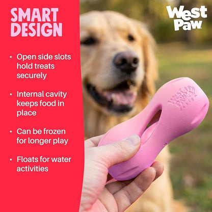 WEST PAW Zogoflex Qwizl Dog Puzzle Treat Toy – Interactive Chewing for Dogs – Dispenses Pet Treats – Brightly-Colored Dog Enrichment Toy for Aggressive Chewers, Fetch, Catch, Large 6.5", Bubblegum