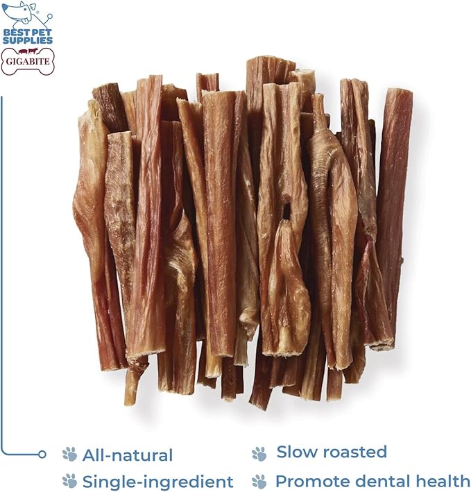 GigaBite Single Ingredient All Natural Free Range Bully Treats and Chews - Bully Sticks/Bladder Sticks/Beef Esophagus by Best Pet Supplies - Bladder Sticks (6 Inch), Pack of 25