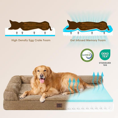 EHEYCIGA Orthopedic Dog Bed Medium Size Dogs, Memory Foam Dog Bed with Washable Removable Cover, Waterproof Pet Sofa Couch for Crate with Nonskid Bottom, 30x20x6, Camel
