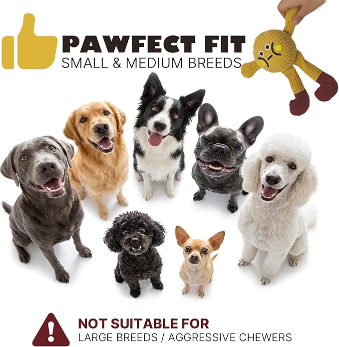 FURETTICO Squeaky Dog Chew Toy Teething Interactive Plush Stuffed Toys with Squeaker Crinkle Paper for Small Medium Breed Tough Durable Funny Pet Supplies Ideal Puppy Cats Gifts - Waffle Doll, Medium
