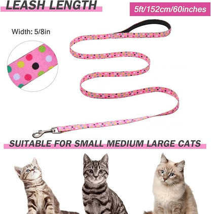 Hikiko Cat Harness and Leash Set Escape Proof Adjustable Walking Travel Cute Girl Kitten Harness for Small Medium Large Cats (Pink Polka Dots, M)