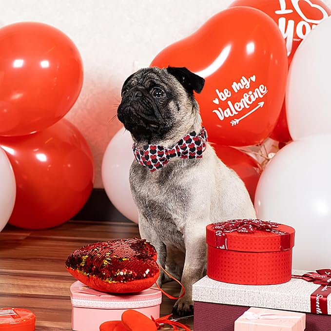 Valentine Dog Collar for Large Dog with Bow Tie, Red&Black Love Heart Valentine Dog Collars with Safety Metal Buckle Adjustable Puppy Collars for Boy & Girl Dogs XL