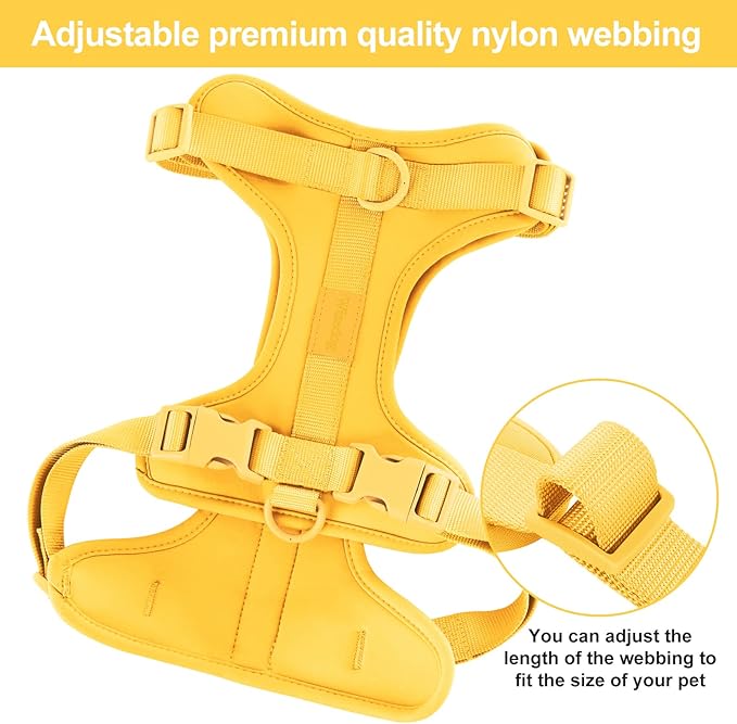 No Pull Lightweight Dog Harness: Adjustable Durable Breathable Mesh Pet Vest Harness with Soft & Comfortable Cushion, for Small Medium Large Dogs (L, Butter Yellow)