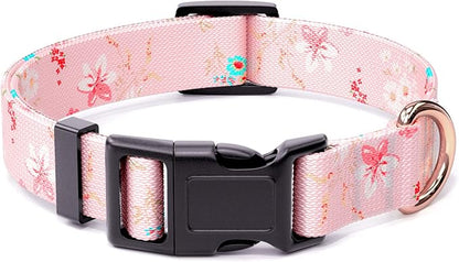Rnivvi Dog Collar for Large Dogs, Cute Floral Heavy Duty Adjustable Puppy Collar with Quick Release Buckle for Boy Girl & Female, Pet Accessories for Walking Running, L Length 1" Width, Pink