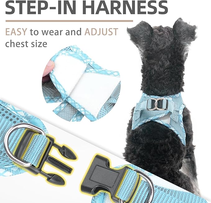 PUPTECK Dog Harness and Leash Set for Small Medium Dogs No Pull Step-in Soft Mesh Puppy Cat Vest Harnesses Reflective at Night, Sky Blue, M
