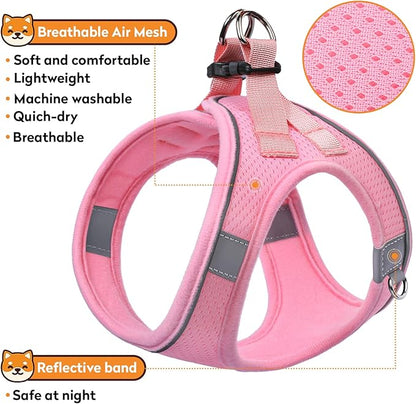 Dog Harness with Leash Set, No-Pull Step-in Reflective Pet Harness with 1 Leash Clips, Adjustable Soft Padded Easy Walk Dog Vest for Small Medium Large Dogs, Cats(Light Pink, XLarge)