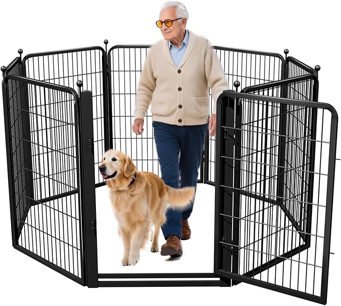 Jhsomdr Dog Playpen, 40 inch 8 Panels Dog Fence with Extra Wide Gate, No-Tripped Pet Playpen Rustproof Dog Pen Indoor Puppy Playpen for Temporary Containment, Portable Pet Fence for RV Camping