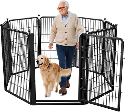Jhsomdr Dog Playpen, 40 inch 8 Panels Dog Fence with Extra Wide Gate, No-Tripped Pet Playpen Rustproof Dog Pen Indoor Puppy Playpen for Temporary Containment, Portable Pet Fence for RV Camping