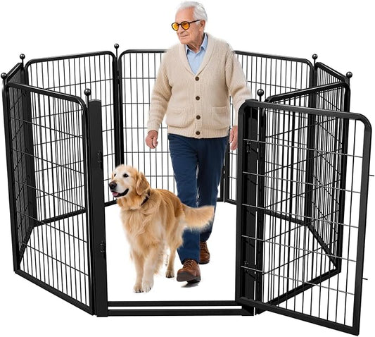 Jhsomdr Dog Playpen, 40 inch 8 Panels Dog Fence with Extra Wide Gate, No-Tripped Pet Playpen Rustproof Dog Pen Indoor Puppy Playpen for Temporary Containment, Portable Pet Fence for RV Camping