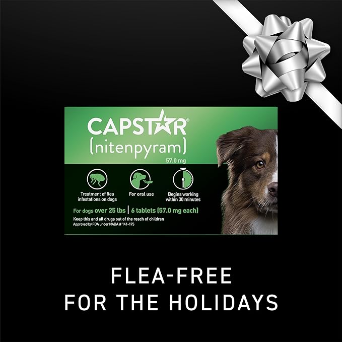 Capstar for Dogs (nitenpyram), Fast-Acting Oral Flea Treatment for Dogs Over 25+ lbs, Vet-Recommended Flea Medication Tablets Start Killing in 30 Minutes, 12 Doses