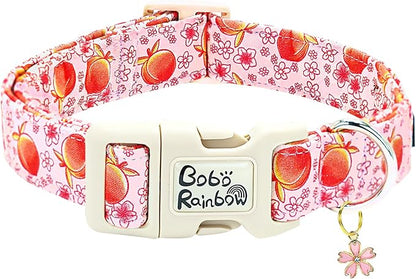 Dog Collar-Cute Pink Peach Print Adjustable Pet Collars Spring Comfortable Cotton Puppy Collar Gift for Medium Dogs