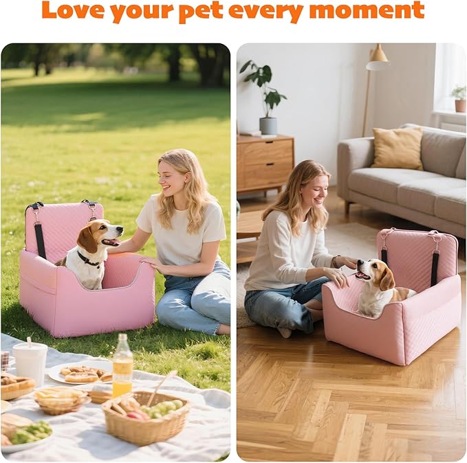 Dog Car Seat for Small Dogs Under 30lbs, Dog Booster Seat with Detachable Washable Cover and Cushion, Memory Foam Pet Car Seat with Safety Belt and Storage Pockets