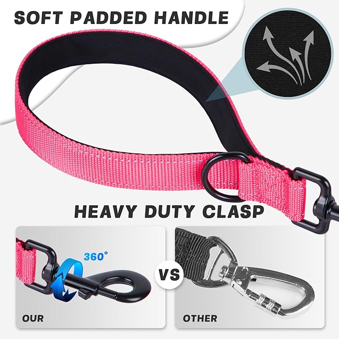Dog Leash, Short Dog Leash, Leashes for Large Breed Dogs,Traffic Padded Handle- Reflective Training Lead, Perfect for Medium to Large Dogs(12 Inch, Pink)