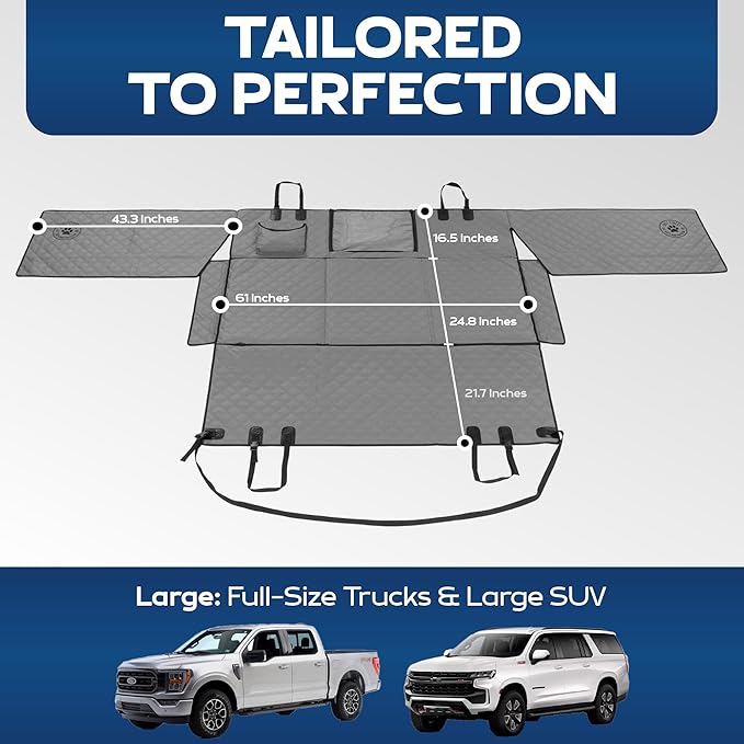 Ruff Liners Large Back Seat Extender for Dogs, Gray – As Seen on Shark Tank – Flat Bridge Platform for Full-Size Trucks, Stable Base, 400lb Support, Waterproof – Rigid Back Seat Cover for Dogs