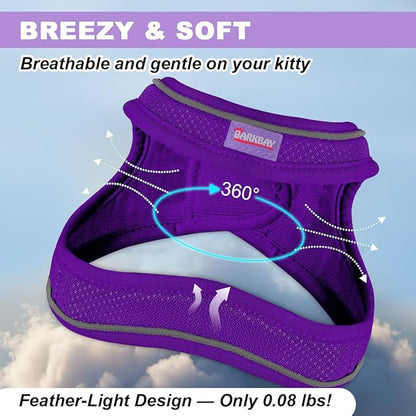 Cat Harness and Leash Set,Escape Proof Kitten Harness,Step in Adjustable Soft Lightweight,Easy Control,Reflective Strips Comfortable for Walking Travel(Purple,XS)