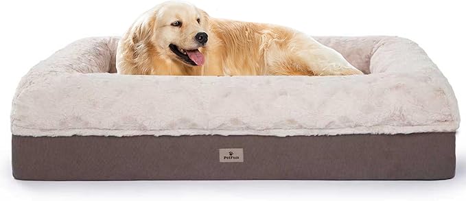 PetFun Memory Foam XL Dog Bed for XLarge Sized, Extra Large Orthopedic Dog Sofa with Sides and Waterproof Liner, Washable Bolster Pet Bed Couch with Removable Cover, 50x38x13 Inch, Khaki