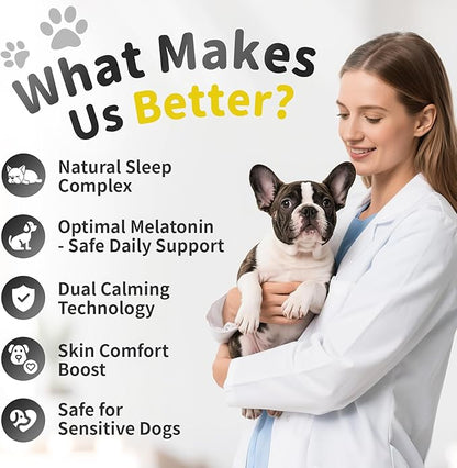POPPAW Melatonin for Dogs, Calming Chews with Valerian Root & L-Theanine for Sleep Aid & Emotional Support, Calming Treats for Stress Anxiety Relief - Thunder, Fireworks, Barking, Bacon Flavor, 90Ct