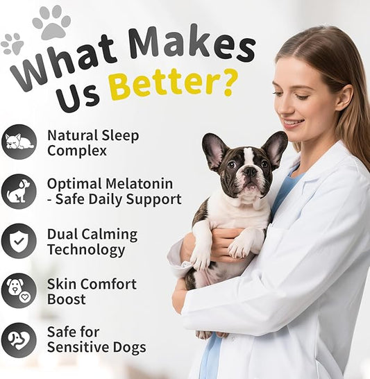 POPPAW Melatonin for Dogs, Calming Chews with Valerian Root & L-Theanine for Sleep Aid & Emotional Support, Calming Treats for Stress Anxiety Relief - Thunder, Fireworks, Barking, Bacon Flavor, 90Ct