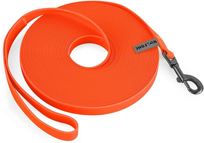 Wolfone 50ft Orange Long Leash - Waterproof Training Dog Leash for Recall, Swimming, Camping, Beach, Hunting, Walking