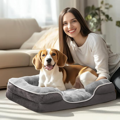 DUMOS 42x32 Inch Orthopedic Dog Beds for XL Large Sized Dogs, Machine Washable Cover Pet Bed, Anti-Slip Waterproof Memory Foam Couch Bed for Indoor Dogs and Cats, Grey