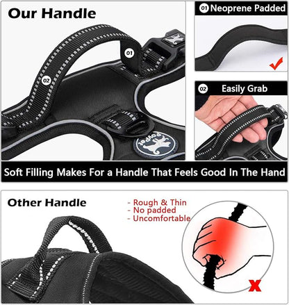 PoyPet Dog Harness and Leash Combo, Escape Proof No Pull Vest Harness, with 5 Feet Leash, Reflective Adjustable Soft Padded Pet Harness with Handle for Small to Large Dogs(Black,XL)