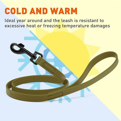 Dogline Biothane Waterproof Dog Leash Strong Coated Nylon Webbing with Black Hardware Odor-Proof Easy to Clean High Performance for Small or Large Dogs Made in USA 4 or 6 ft Lead, Olive Drab Green