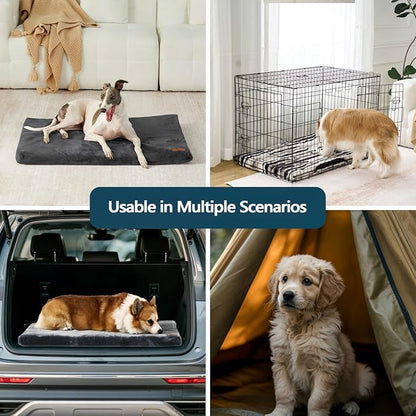 Dog Bed for Small Dogs - Puppy Dog Crate Pad with Removable Washable Cover and Waterproof Lining - Memory Foam Dogs Kennel Mat - Reversible Pet Bed (Cool & Warm), 24 x 18, Dark Grey