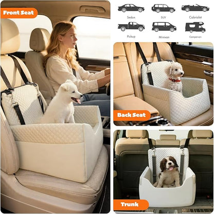 Dog Car Seats for Small Dogs Under 30lbs, Dog Booster Seat with Detachable Washable Cover and Cushion, Memory Foam Pet Car Seat with Safety Belt and Storage Pockets