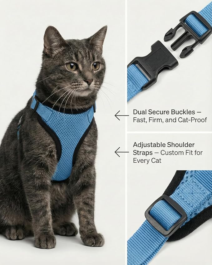 Luxelle 2 Pack Escape-Proof Cat Harness and Leash Set for Walking – Adjustable No Pull Soft Vest with Easy-Wear Buckle, Reflective Straps, Breathable Mesh – Outdoor Travel Harness for Cats & Kittens