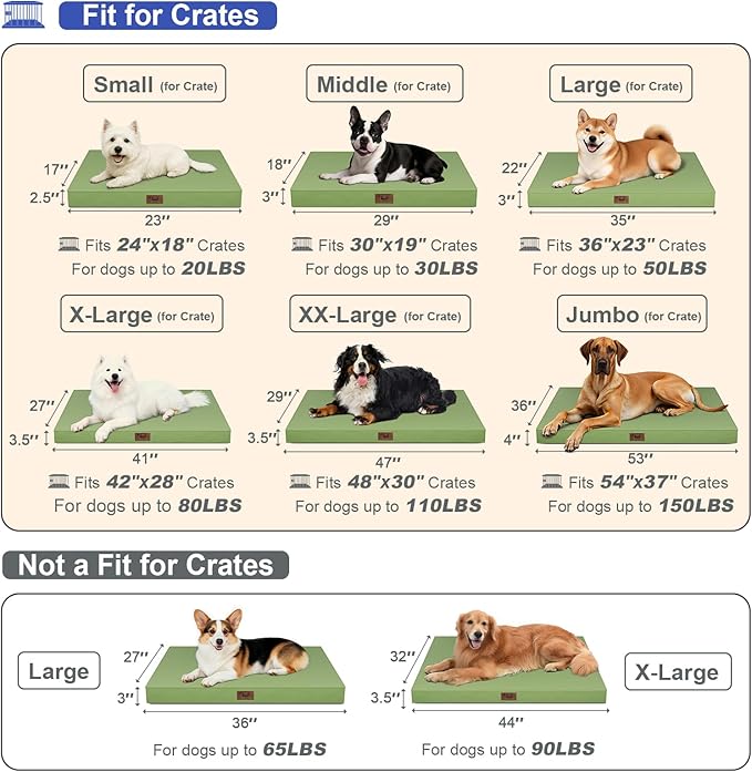 Tail Stories Outdoor Dog Bed for Medium Dogs, Waterproof Dog Crate Mat Orthopedic Egg Crate Foam Pet Bed with Washable Removable Oxford Cover, Light Green