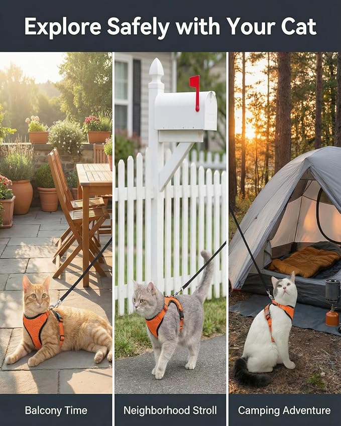 Luxelle 2 Pack Escape-Proof Cat Harness and Leash Set for Walking – Adjustable No Pull Soft Vest with Easy-Wear Buckle, Reflective Straps, Breathable Mesh – Outdoor Travel Harness for Cats & Kittens