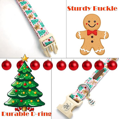 Elegant little tail Christmas Dog Collar, Pet Collar Cotton Soft Gingerbread Man Winter Dog Collars Holiday with Quick Release Buckle Pet Puppy Collar for Small Puppy