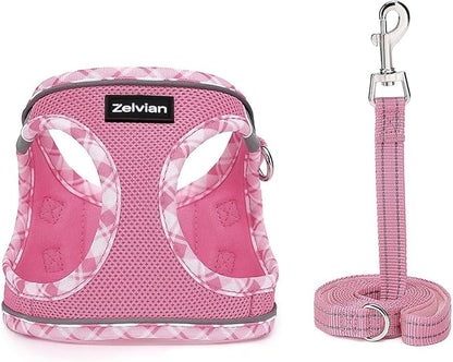 Zelvian Cat Harness and Leash Set for Walking, Escape Proof Adjustable Soft Mesh Kitten Harness with Reflective Strips, Breathable No-Choke Pet Vest for Large Cats or Small Dogs(Pink,L)