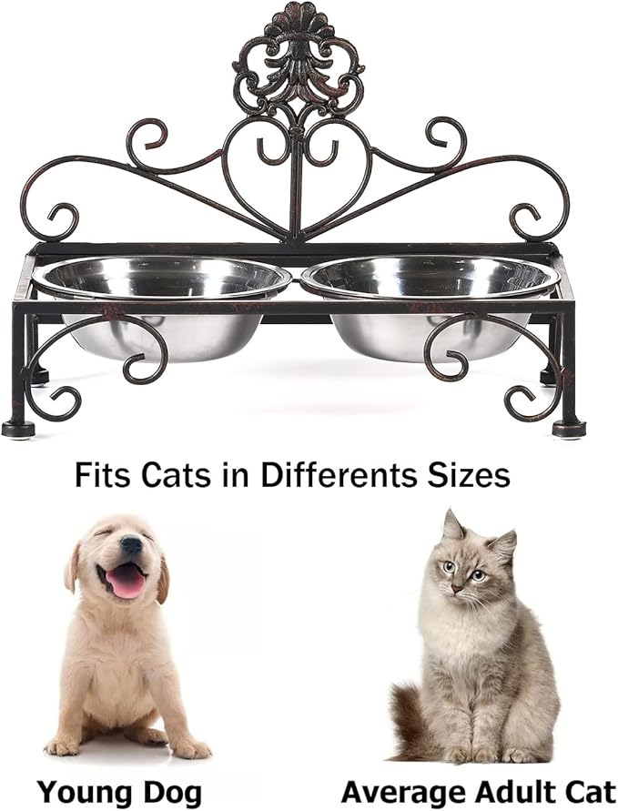 Elevated Dog Bowls for Small Dogs Metal Raised Dog Bowl Cat Dish Stand with Double Stainless Steel Pet Feeder for Food and Water Lifted Cats Bowls with Stand Elevated Pets Bowl Holder - Height 3.54"
