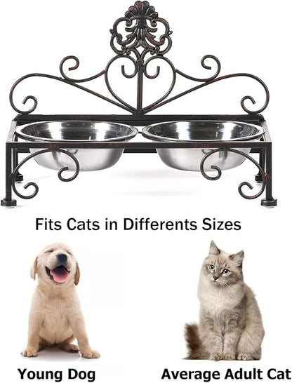 Elevated Dog Bowls for Small Dogs Metal Raised Dog Bowl Cat Dish Stand with Double Stainless Steel Pet Feeder for Food and Water Lifted Cats Bowls with Stand Elevated Pets Bowl Holder - Height 3.54"