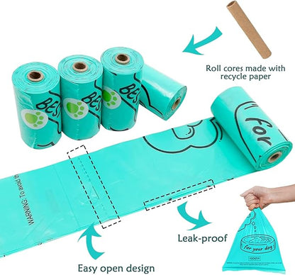 Dog Poop Bag Holder Dispenser with LED Flashlight - Night Visibility for Safe Evening Walks | Upgraded Hands-Free Leash Clip | Includes 15 Dog Waste Bags(Crystal Blue)