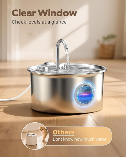 Stainless Steel Cat Water Fountain: Cat Fountain with 6 Filters + 3 Sponges - 88oz/2.6L Pet Water Fountain for Cats Inside - Silent Cats Water Bowl Dispenser - ATMZIQXR Kitty Drinking Fountains