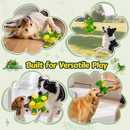 BBeary Squeaky Dog Toys - Soft Plush Dragon Dog Toy with 5 Squeakers & Crinkle Paper, Dog Toys for Small, Medium and Large Dogs to Keep Them Busy (Green,10")