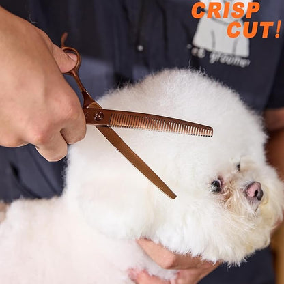High-end Professional Dog Grooming Curved Thinning Scissors Teeth Blending Shears Pet Texturizing Thinner Blender Shears 7 Inch Extremely Very Sharp Made Of Stainless Steel Alloy For Dog Cat Groomer