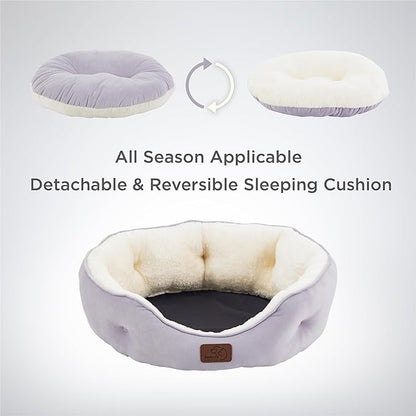 Bedsure Dog Beds for Small Dogs - Round Cat Beds for Indoor Cats, Washable Pet Bed for Puppy and Kitten with Slip-Resistant Bottom, 25 Inches, Misty Lilac