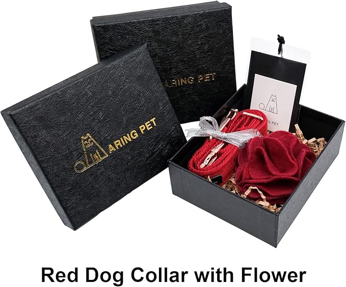 ARING PET Velvet Dog Collars, Christmas Red Soft Pet Collar with Detachable Felt Flower Metal Buckle for Puppy Small Medium Large Boy Girl Dogs-XS